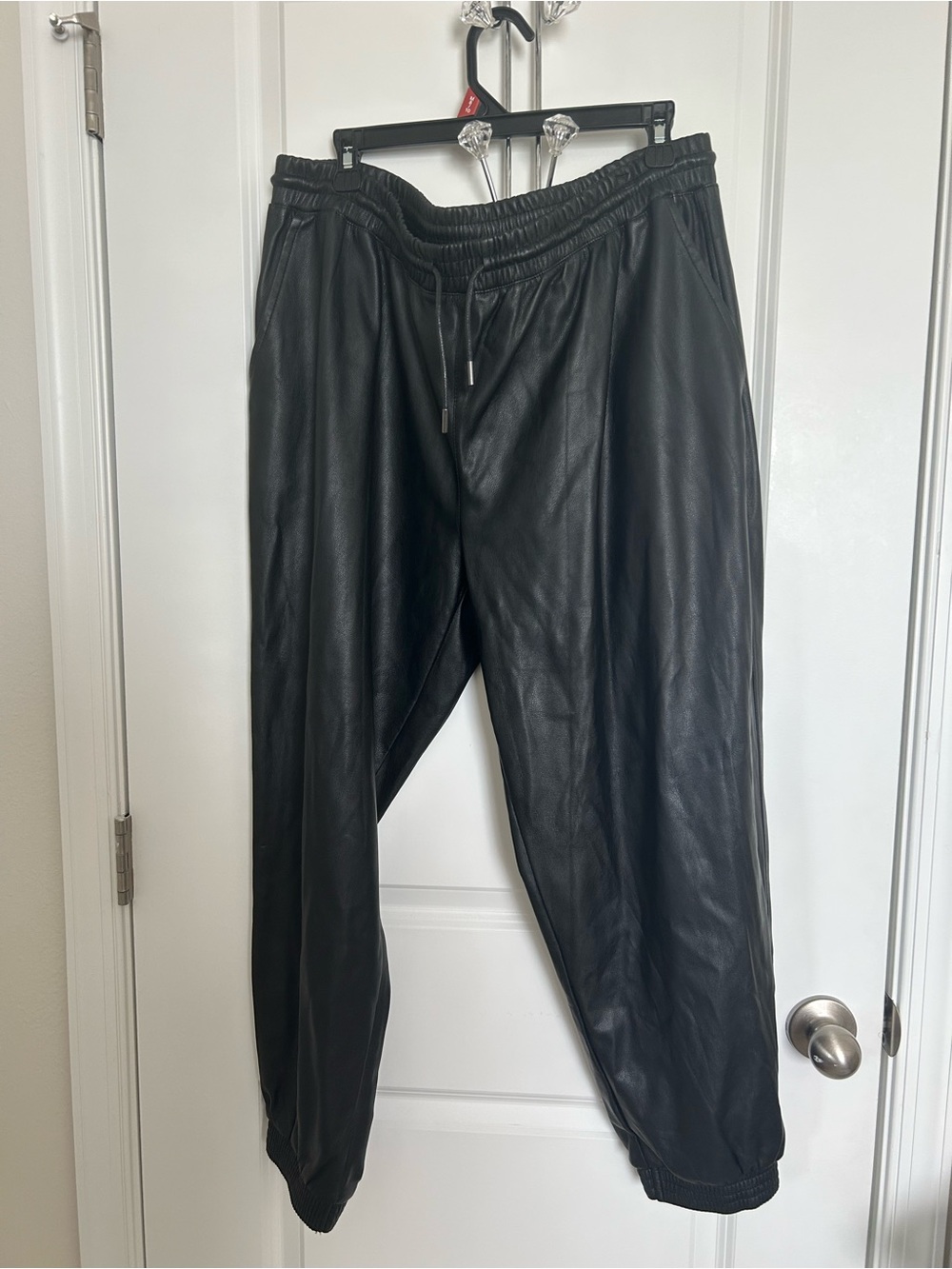 Women’s Black Faux Leather Jogger Pants - Stylish Casual Comfort